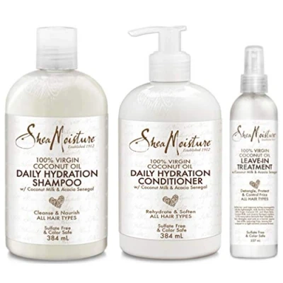 Image de 100% d&#039;huile de coco vierge TRIO BUNDLE Revitalisant Hydratation Quotidienne 13 Oz, Shampooing Oz &amp; Traitement Sans Rinçage 8 par Shea Moisture