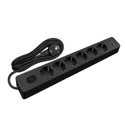 Image de Multiprise SELDUR G6TH22S 6 prises type F Interrupteur USB A+C 20W Noir 2m