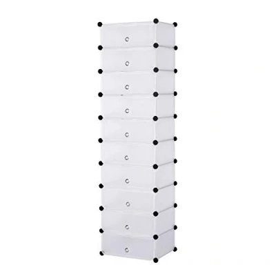 Image de WOLTU DIY Meuble à chaussures en plastique faite de modules avec porte,47x37x170cm (LxPxH),10 cubes Blanc SR0052ws