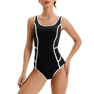 Image de Veranobreeze Maillot de Bain pour Femmes Costume Une pièce Noir athlétique Modeste(Noir EU40)
