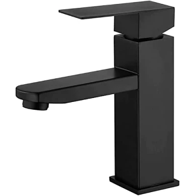 Image de mitigeur lavabo noir acier inoxidable levier unique eau chaude et froide avec tuyaux inclus robinet salle de bain