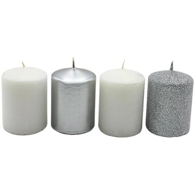 Image de Dekohelden24 Lot de 4 bougies piliers, pour couronne l&#039;Avent, table, en bloc Argenté/blanc 5 x 7 cm (L l H)
