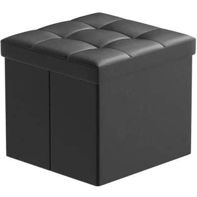 Image de BRIAN &amp; DANY Pouf Coffre de Rangement Tabouret Pliant Pliable Cube Simili Cuir, 38 x cm, Noir