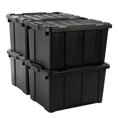 Image de Iris Ohyama, Caisse Rangement avec Couvercle Robuste, 68L, Lot de 4, Rouge, Compact, Durable, Empilable, pour Garage, Etagères, Déménagement, Plastique, Boite a Outils, Bac Rangement, DDSKT 700