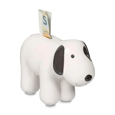 Image de Relaxdays Tirelire en Forme de Chien, pour Billets et pièces, H x L P : 12 21 9 cm, Noir Blanc