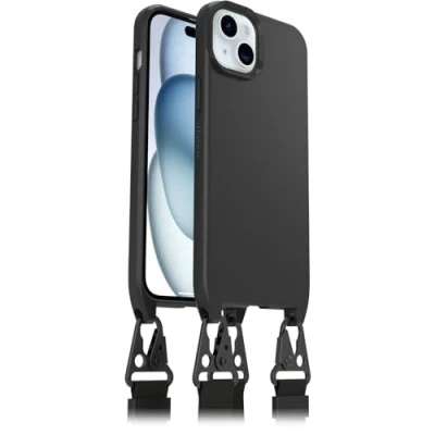 Image de OtterBox React Lanyard coque avec MagSafe pour iPhone 15 Plus / 14 Plus, de protection collier, sangle réglable et amovible, testé selon les normes militaires, Noir, Livré Sans Emballage