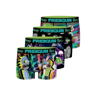 Image de Caleçon Homme Multi Sport, Boxer Homme, Rick and Morty, Maintien Anti Glisse et Doux (Lot de 4), Vert, Turquoise, Rose, Noir, Taille 2XL