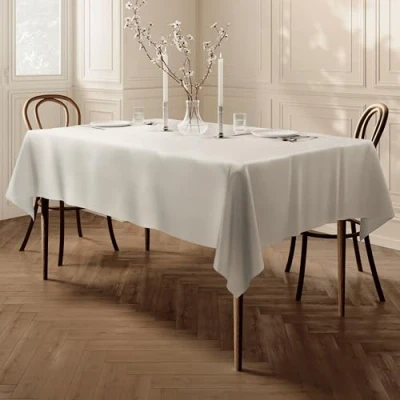 Image de Home Direct Nappe Polyester Facile d&#039;entretien Rectangulaire 140 x 180 cm Uni Crème