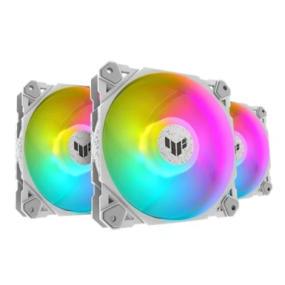 Image de TUF TF120 Lot de 3 ventilateurs ARGB pour boîtier White Edition en 1 avec contrôleur (3 pièces, Aura Sync, ventilateur adressable, contrôle PWM, blanc)