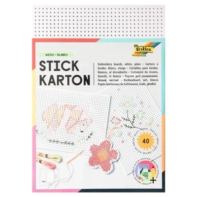 Image de folia 2322 Carton à broder 300 g/m², blanc non imprimé, env. 17,5 x 24,5 cm, 40 feuilles Idéal pour les exercices de broderie