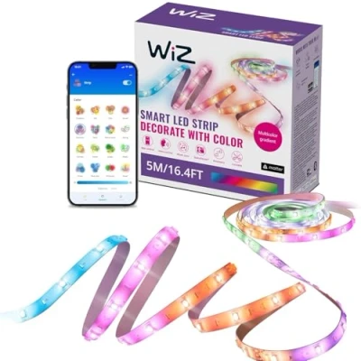 Image de WiZ, RubanLED Lightstrip connecté 5 m, 16 millions de couleurs Plus nuances blanc, scènes lumière dynamiques, se connecte à votre Wi Fi, contrôle vocal/application