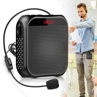 Image de amplificateur de voix avec microphone sans fil Haut parleur portable rechargeable micro Batterie 2200 mAh Mini pour entraîneurs, enseignants, guides