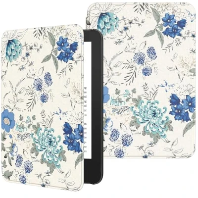 Image de MoKo Étui Compatible avec 6&quot; Kindle(11e Génération Version 2024/2022) &amp; Internationale, Coque Légère Réveil/Sommeil Automatique pour Liseuse Kindle 2024 11e Gén., Blanc Bleu