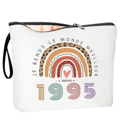 Image de ZUFIO Cadeaux d&#039;anniversaire pour Femme, Sacs à cosmétiques, Cadeau Amusant 30e Anniversaire Trousse de Maquillage, idée d&#039;anniversaire, Blanc, 1995(L)