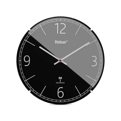Image de Mebus Horloge Murale Radio pilotée, silencieuse, en Verre dôme, sans Cadre, Noire, modèle 12985 Élégante et précise