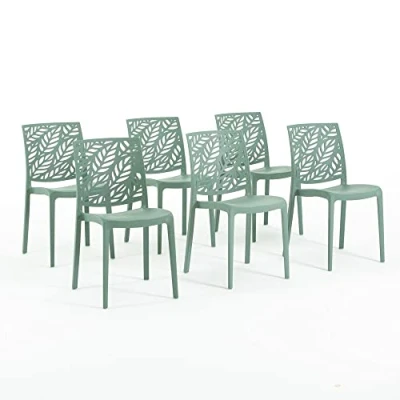 Image de Lot de chaises Dafne en polypropylène renforcé, empilables, Usage intérieur et extérieur (6 Chaises, Vert sauge)