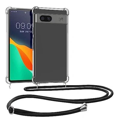 Image de kwmobile Coque Collier Compatible avec Google Pixel 7a Housse de Protection en TPU Cordon Sangle Noir Transparent