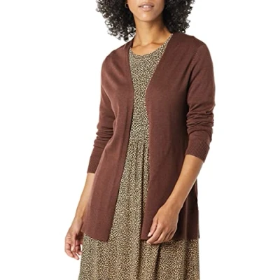 Image de Amazon Essentials Gilet Ouvert sur Le Devant Léger (Grandes Tailles Disponibles) Femme, Brun Châtaigne Foncé Chiné, M