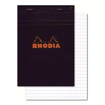 Image de RHODIA 126009C Bloc Notes Agrafé N12 Black Ligné 8,5 x 12 cm 80 Feuillets Détachables Papier Clairefontaine Blanc g/m² Couverture en Carte Enduite Souple, Résistante et Imperméable
