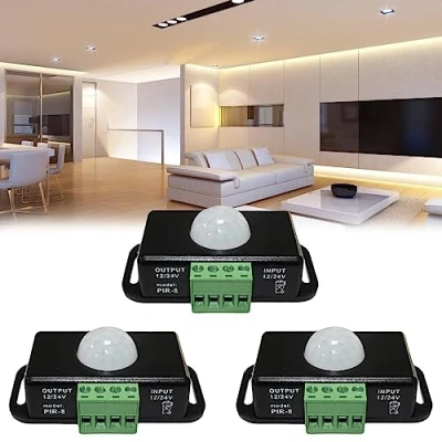 Image de Lot de 3 détecteurs mouvement LED : DC 12 V 24 Noir Détecteur infrarouge Mini corps Capteur PIR Interrupteur automatique sans fil IR pour bande