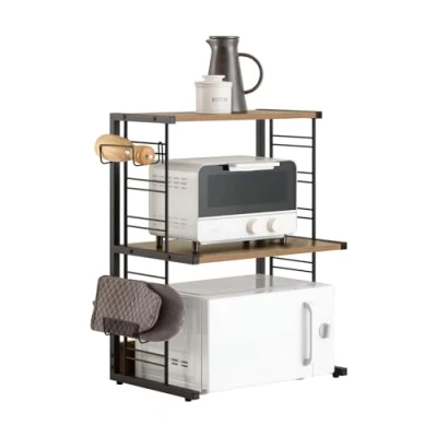 Image de SoBuy KCR08 PF Étagères Micro Ondes de Cuisine Support pour Four à Double Étagère 2 Niveaux, Cadre en Fer, Charge Max 40 kg