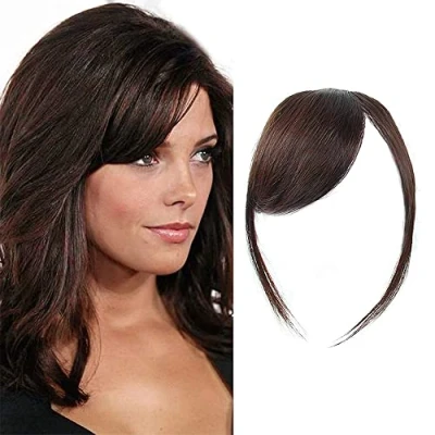 Image de Pince à Franges Latérales Épaisses En Vrai 100% de Cheveux Humains Extensions Droites (Couleur Marron Foncé, avec Branches)