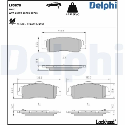 Image de DELPHI LP3878 Jeu de plaquettes frein avec indicateur d&#039;usure feuille collante sans accessoires
