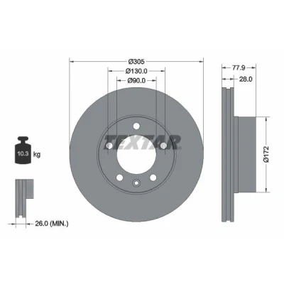 Image de TEXTAR PRO 92115903 Disque de frein 305 28 05/06 130 ventilé l&#039;intérieur revêtu sans boulon fix roue, moyeu roue