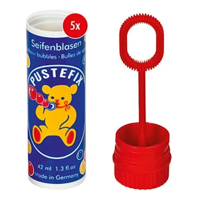 Image de PUSTEFIX Lot de 5 Bulles savon classiques 42 ml arc en ciel colorées fabriquées Allemagne Pour mariage, anniversaire d&#039;enfant, bureau civil, soirée mariage x