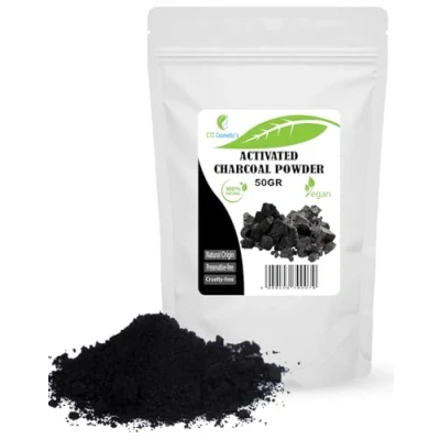 Image de Poudre de charbon actif 25/50 gr utilisation dans les masques, enveloppements corporels, gommages, formulations exfoliantes, colorant pour savons, maquillage comme mascara (50 Gr)