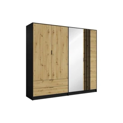 Image de Armoire 4 portes et 2 tiroirs Avec miroir L220 cm Coloris : Noir naturel TUNALO