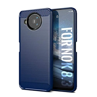 Image de SCL Coque pour Nokia 8.3 Coque, Texture en Fibre de Carbone Brossée, Technologie Anti Rayures et D&#039;absorption Chocs Bleu