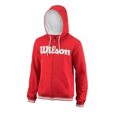 Image de Wilson Homme Sweat Shirt à Capuche, M TEAM SCRIPT FZ HOODY, Coton, Polyester, Rouge (Wilson Red)/Blanc, Taille L, WRA765904