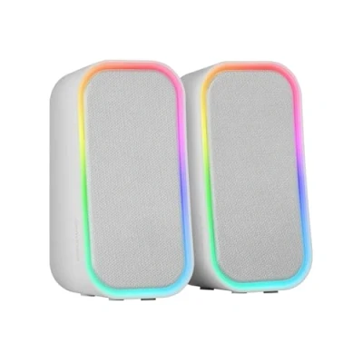 Image de Mars Gaming MS OM, Enceintes 20W, Éclairage Dynamique RGB, Haut parleurs Bluetooth 5.3 + AUX IN, Boîtier de Contrôle du Volume, Chipset DSP Personnalisé, Compatibilité Universelle, Blanc