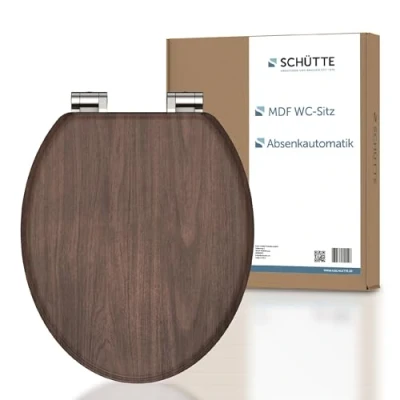Image de SCHÜTTE DARKWOOD siège de WC avec abaissement automatique en bois, toilettes abattant motif (charge maximale la lunette 150 kg), couleur bois