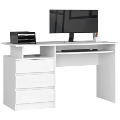 Image de AKORD Bureau Ordinateur PC CLP 135 avec Étagère Clavier L135 x H77 P60 cm 45 kg 3 Tiroirs 1 de Chambre Desk Table