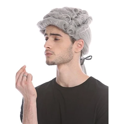 Image de WIG ME UP DH1126 ZA68E Baroque Hommes Perruque Gentilhomme Lord Juge compositeur de Cour poète Gris bouclée Longue natte