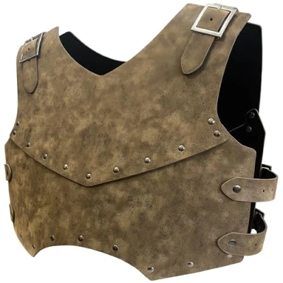 Image de HiiFeuer Armure de poitrine médiévale en faux cuir, Retro Mercenary Knight Archer Body Armor, ajustable pour costume LARP&amp; Ren Faire (Bronze A)