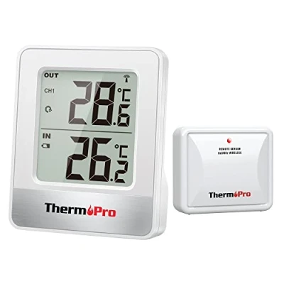 Image de ThermoPro TP200C Station Meteo Interieur Exterieur Sans Fil, Thermometre Connecté avec Capteur de Température la Distance Réception 150m, pour Terrasse, Jardin, Cave, LCD