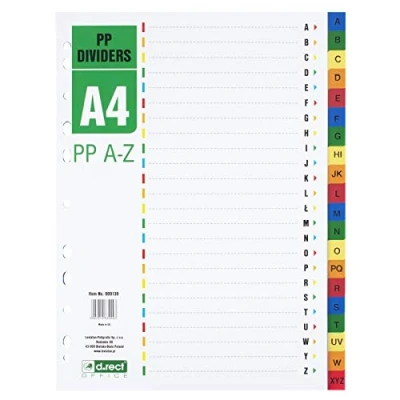 Image de D.RECT intercalaires pour A4, PP A Z PPAZ, Z, à anneaux, onglets avec chiffres de multicolores, séparateurs couleur en polypropylène, polypropylène