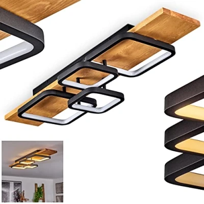 Image de plafonnier LED Pompu, à intensité variable en métal/bois/plastique noir/nature/blanc, luminaire variable, 36 watts, 3000 K, 4200 lumens