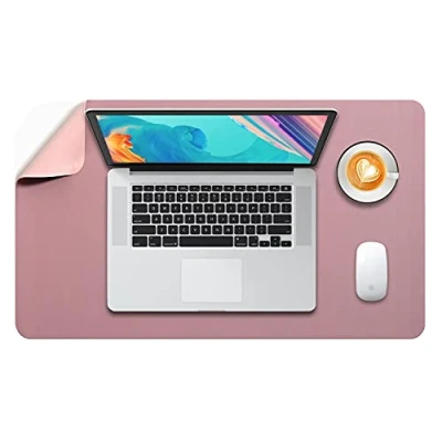 Image de DOBAOJIA Tapis de Souris Grand, sous Main Bureau L, Mouse Pad Mat Prolongé, Portable, Tableau d&#039;Écriture, Buvard Bureau, Double Face Usage en Cuir PU Étanche, 60 x 35cm Rose Foncé/Rose