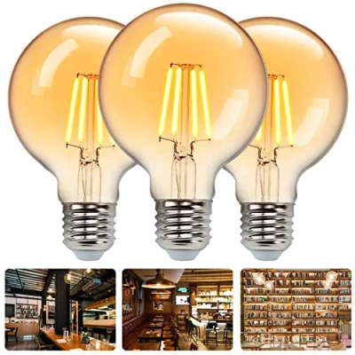 Image de Aigostar Ampoules LED Edison Vintage E27,Blanc Chaud 2200K,600LM,6W Equivalent à Ampoule Incandescente 48W,G80 Rétro Filament, Antique Lampe décorative, Non Dimmable, Lot de 3