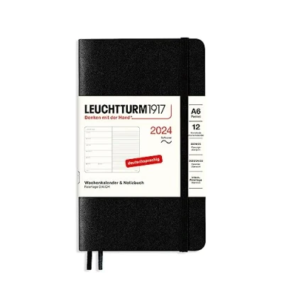 Image de LEUCHTTURM1917 367803 Agenda semainier et bloc notes de poche 2024 à couverture souple Noir allemand Format A6 12 mois