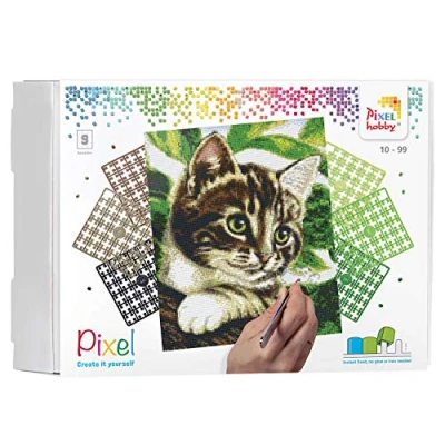 Image de Pixel P090048 Emballage Cadeau mosaïque Chat pour Enfants, Image pixelisée env. 30,5 x 38,1 cm, système d&#039;assemblage Simple avec tesselles en bioplastique, sans Repassage ni Collage