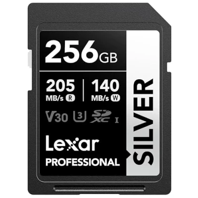 Image de Lexar Silver Carte SD 256Go, UHS I SDXC Jusqu&#039;à 205 Mo/s en Lecture, 140 écriture, V30, 4K UHD Video, U3, Classe 10, Mémoire avec Lifetime Data Recovery