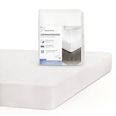 Image de Sweet Home Couvre et Protège Matelas 2 Places en Jersey Coton, Antibactérien Antitranspirant, Surmatelas Idéal pour Linge de Lit Oreillers, Protege 180x200 cm avec Angles Élastiques