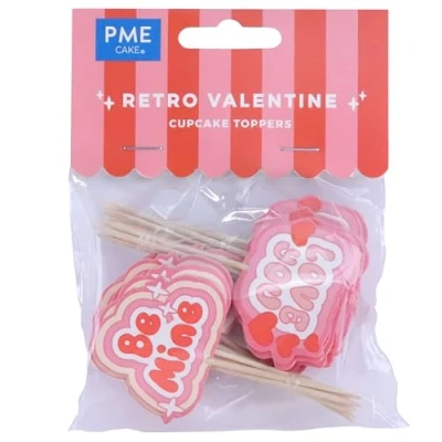 Image de PME Toppers pour gâteaux Saint Valentin Valentine Rétro, Set de 24