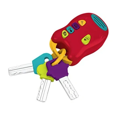 Image de Battat Set de clés jouets rouge 3 et télécommande avec 4 sons amusants Mini lampe poche pour bébé, enfant en bas âge lumineuses sonores, 10 mois +