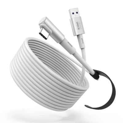 Image de KIWI design 6M câble Link Compatible avec Meta Quest 3S/Quest 3, 2/Pro/Pico 4 PC Steam VR Accessoires, de Liaison USB 3.0 Super Rapide 5Gbps (Blanc)